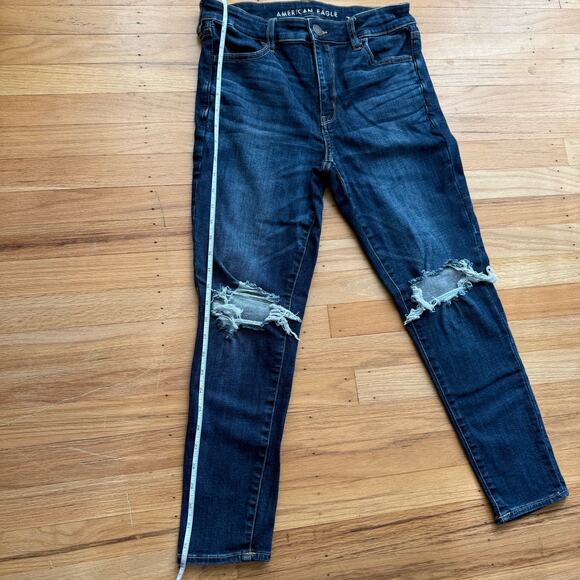 American Eagle Hi-Rise Jegging Stretch Distressed Dark Denim Jeans Size 8 Y2K - Picture 6 of 7